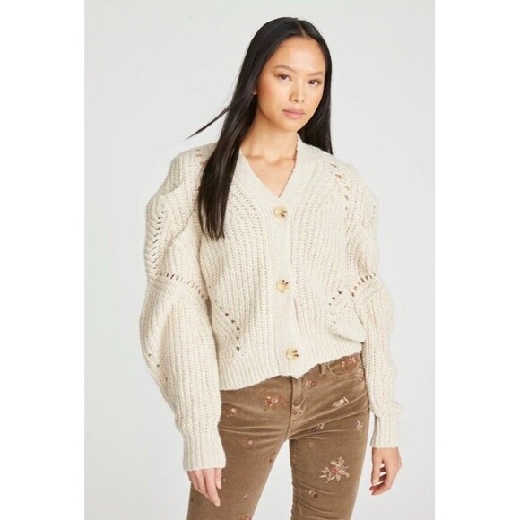 Driftwood Ivory Emie Knitted Cardigan Sweater Size XL NWT Balloon Sleeves - Picture 8 of 15